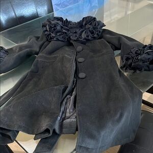 Elegant Black Women's Coat with Floral Accents